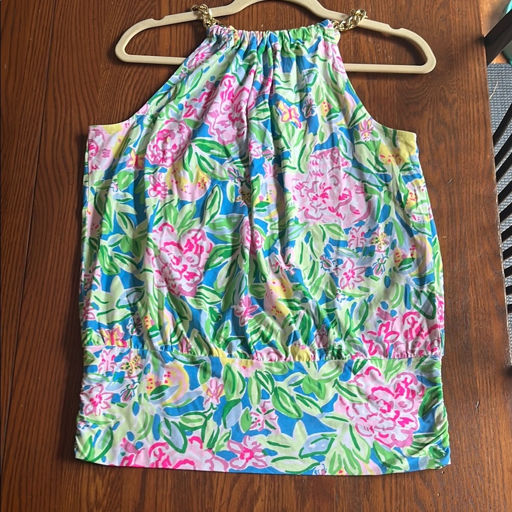 Lilly Pulitzer Bowen Halter Top with Gold Chain Straps Size M